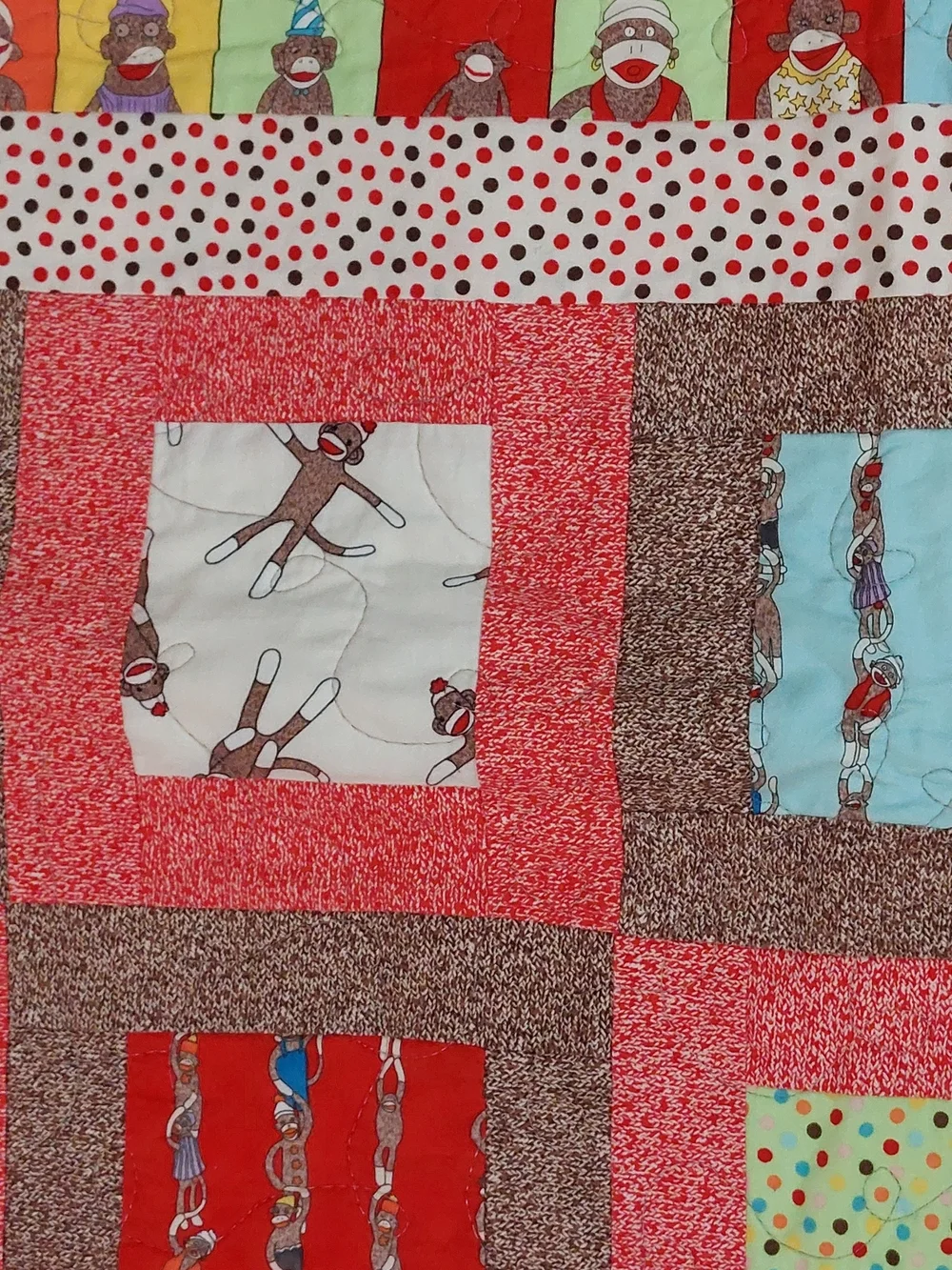 Sock Monkey Multicolor Patchwork Throw Blanket - Quilted Home Accent 49